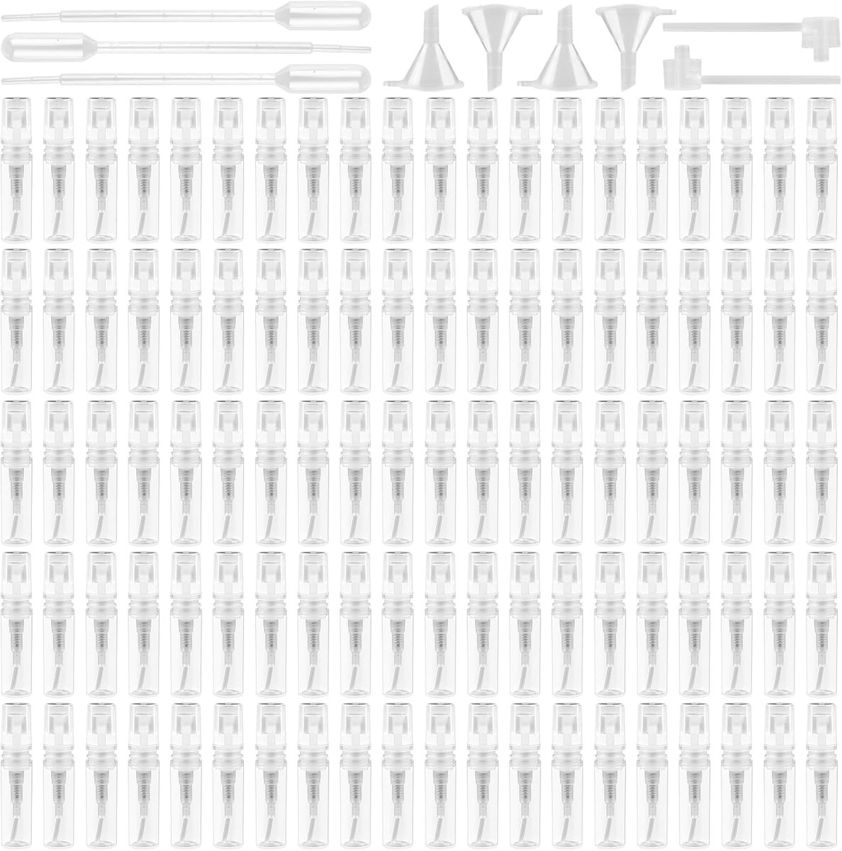 110 stuks 2 ml parfumverstuiver, mini-spuitfles, navulbaar, parfumflesjes, kleine spuitflessen om te vullen, verstuiver parfum