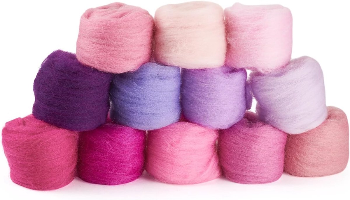 60G Naald Vilten Wol Roving Natuurlijke Vezelwol Garen Rotary Vilt Spinning Roze Paars Toon voor Hand Spinnings Wol Vilten DIY Craft Materialen