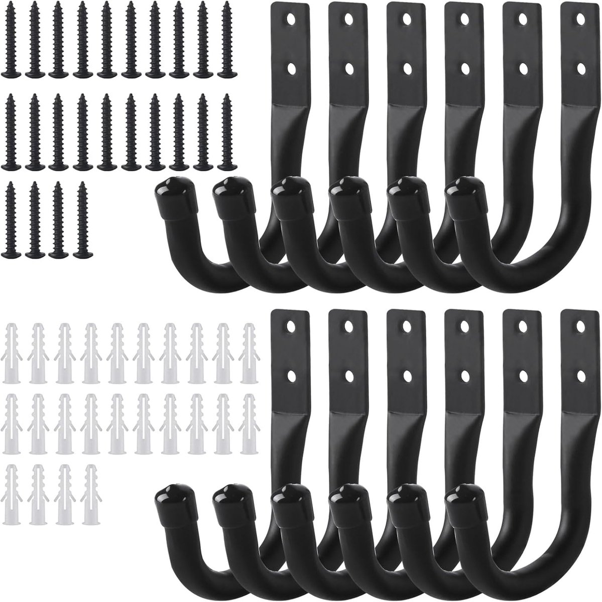 SnelShoppen - 12 x Robuuste Garage Wandhaken, Fietshaken voor Wand, Zwarte J-Haken voor Elektrisch Tuingereedschap, Corrosiebestendig en Duurzaam