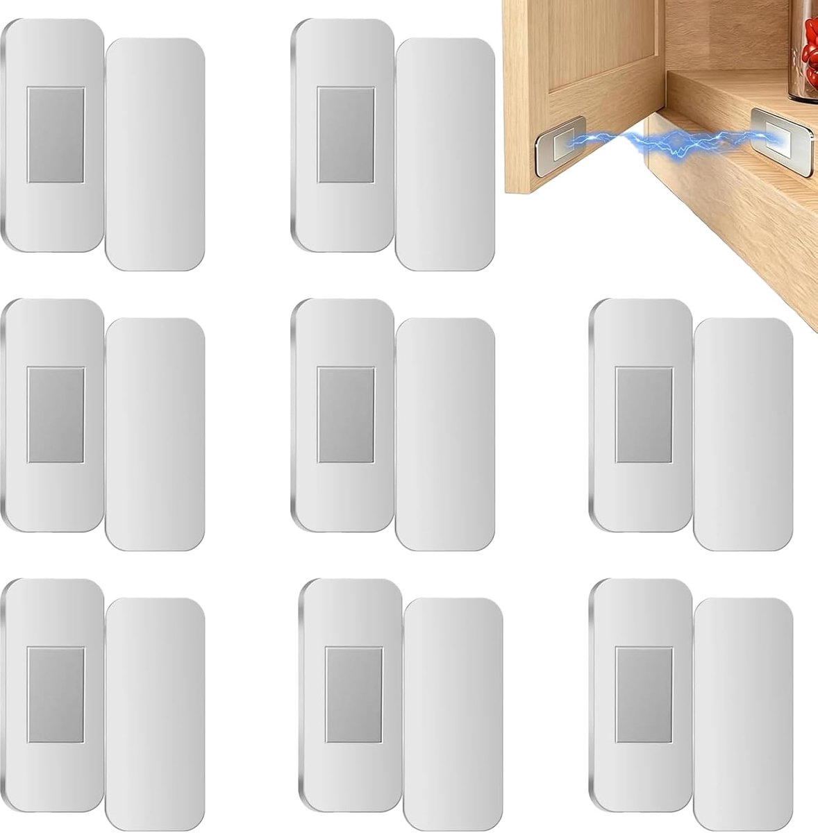 8 paar magneten voor kastdeuren, kastmagneten, magneetsluiting, ultradunne deurmagneten, sterke kastdeurmagneten met kleefbevestiging, voor keukenkasten, kledingkasten en laden
