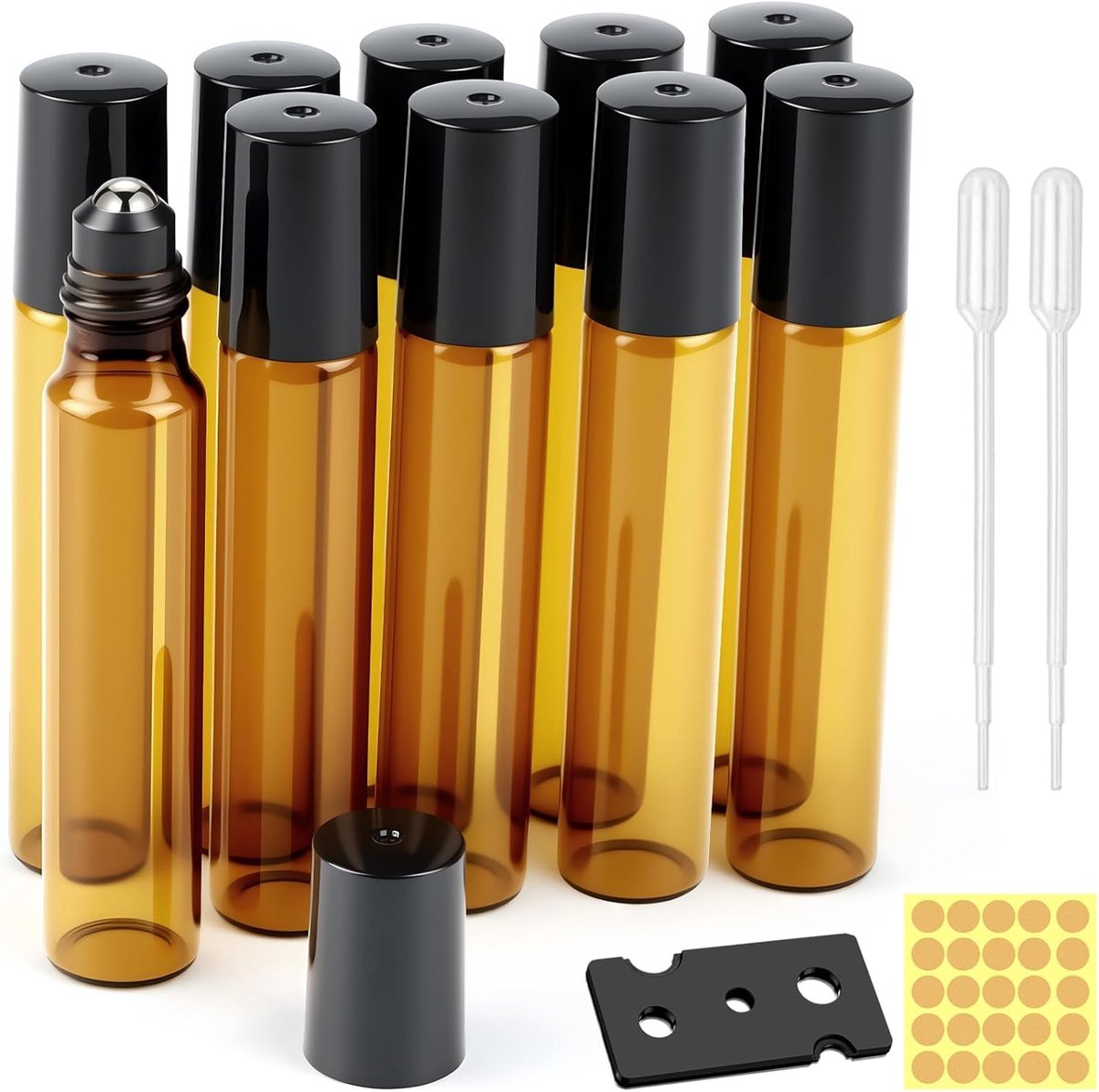 Roll-on flessen 5ml - bruin glas - 16 stuks - ideaal voor essentiële oliën - SnelShoppen