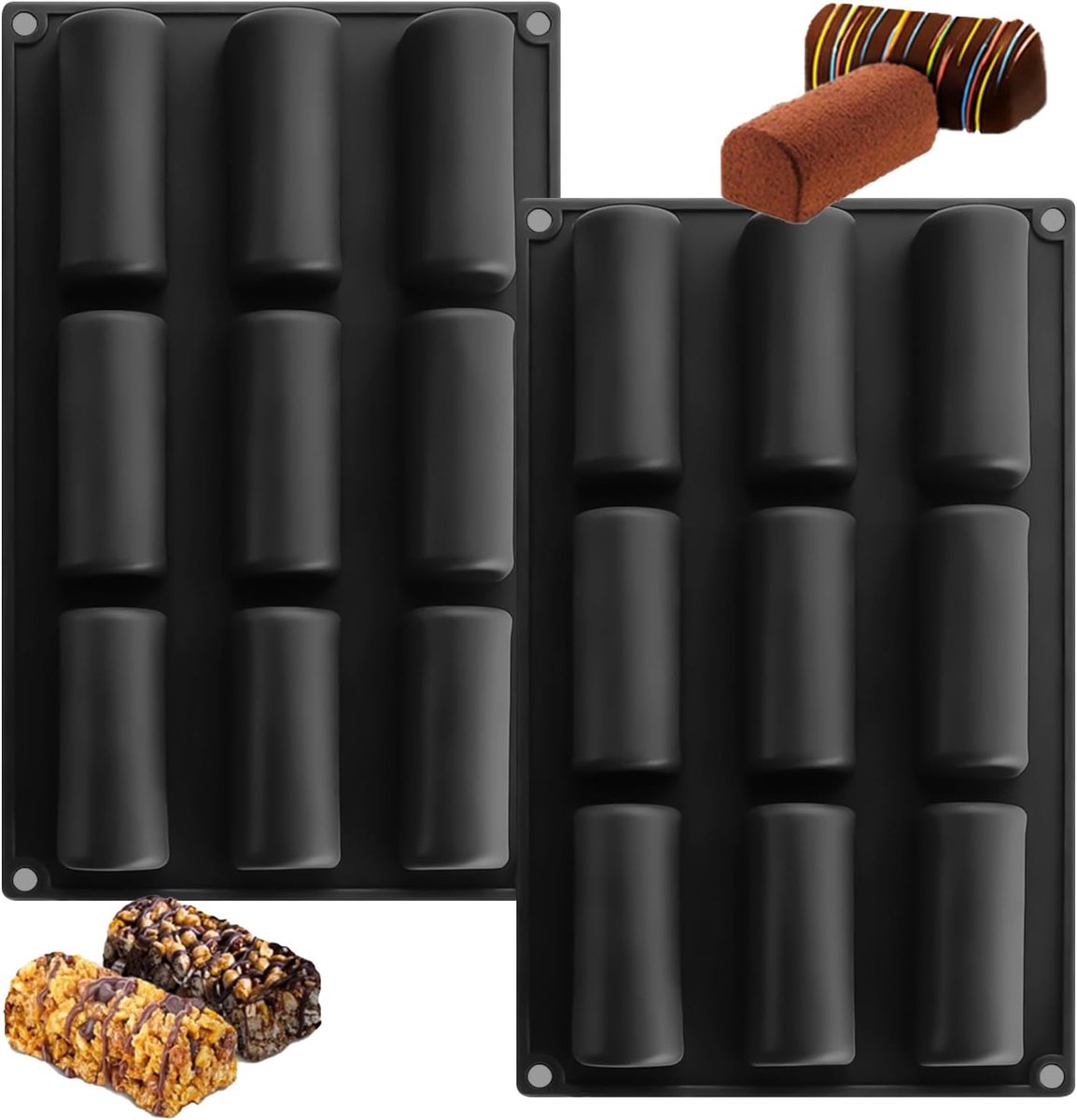 SnelShoppen - 2 Stuks Silicone Bakvormen, Cakevorm, Lange Strips, 9 Holes, Mini Lange Cilindrische Bakvorm voor Decoraties, Fondant, Gelatine, Muffins
