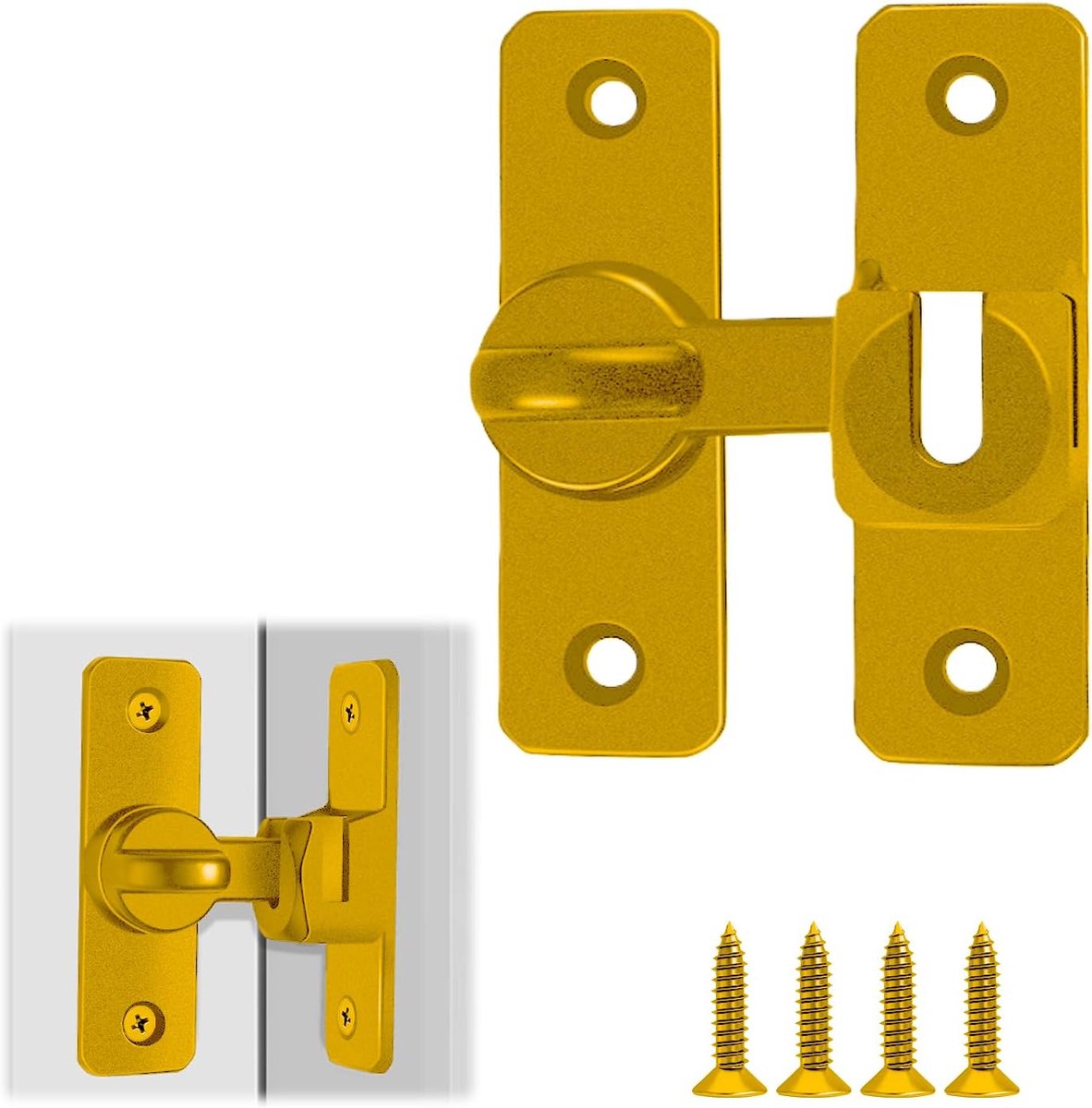 SnelShoppen - Aluminium Legering Deurslot Universeel 90/180 Graad Goud Flip Slot met Schroeven voor Badkamer, Slaapkamer, Kast, Schuur, Terrasdeuren e
