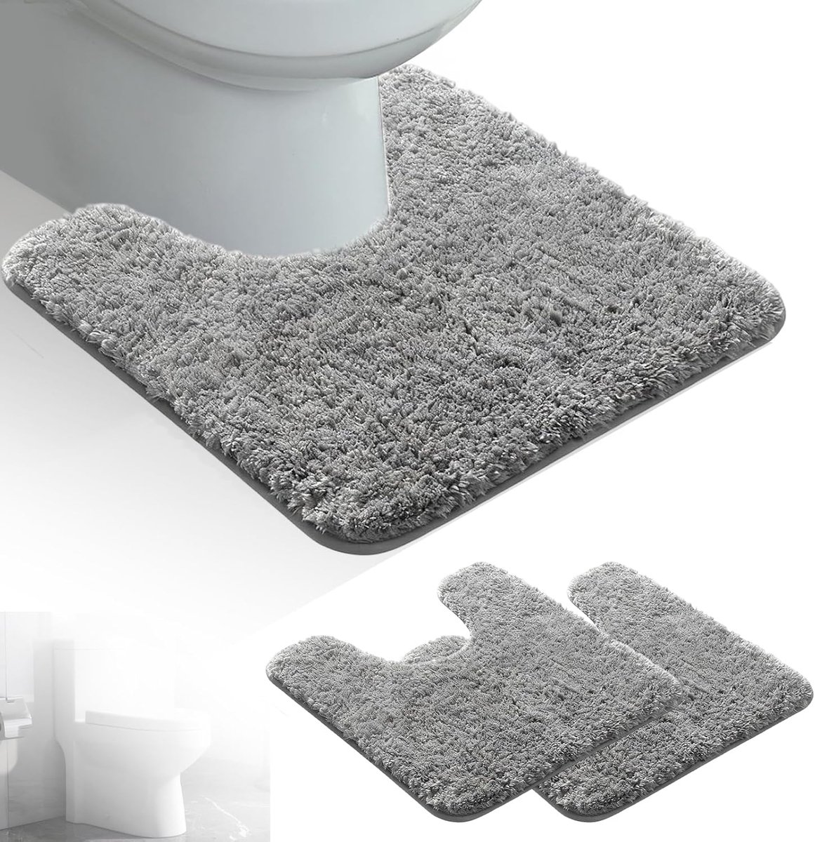 WC-mat met uitsparing 50 x 40 cm - hoogpolig antislip toiletvloerkleed - perfecte pasvorm voor staand toilet - SnelShoppen