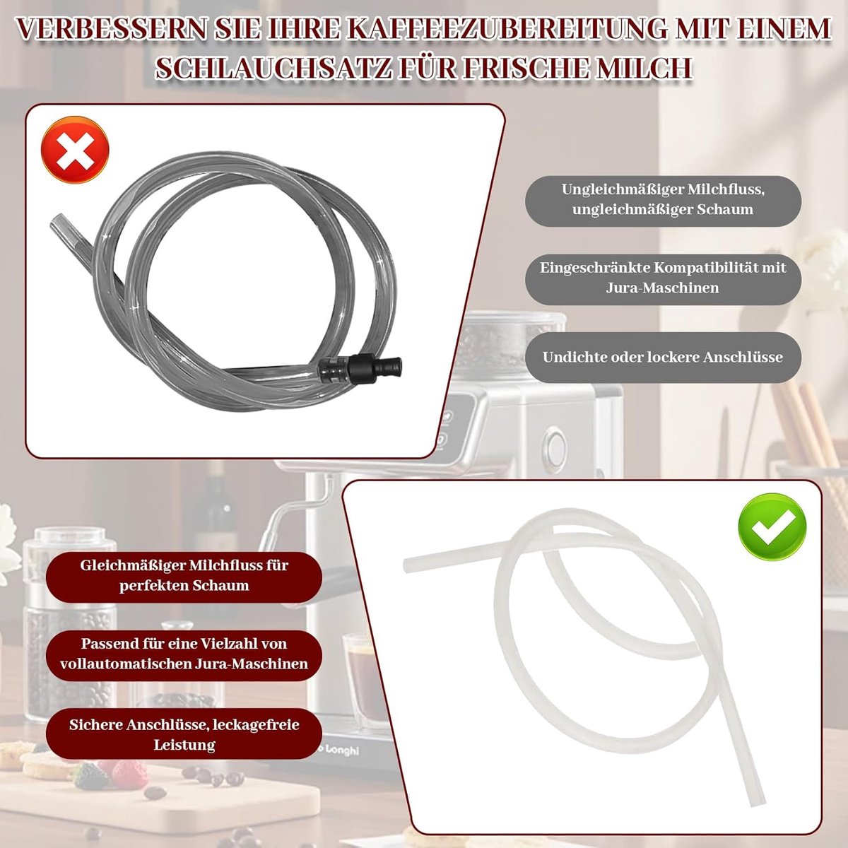 3 stuks melkslangen & 6 stuks aansluitnippels, voor Jura volautomatische koffiemachines Impressa Giga, transparante thumbnail 6