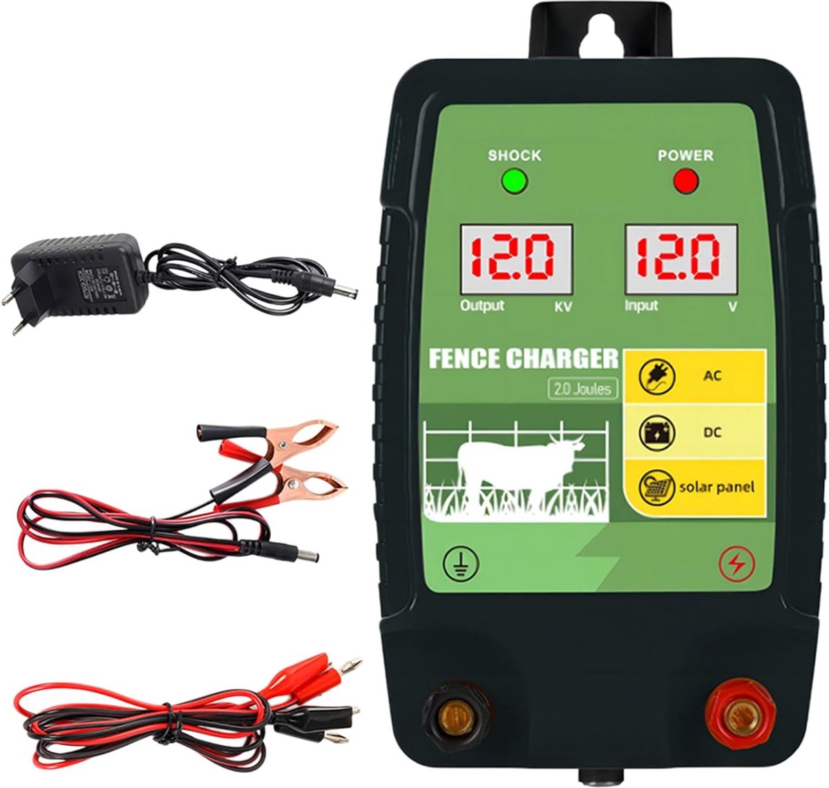 12 V 2 J weidehekapparaat met led-display: elektrisch weidehek 10 km bereik waterdicht elektrisch hekapparaat voor - ShopVlot