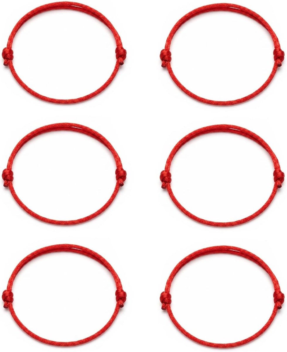 6 stuks rode armband kabbala armlet - verstelbare rode geluksarmband dames voor mannen vrouwen kinderen, rode string armband voor bescherming en positieve energie | geluk & bescher