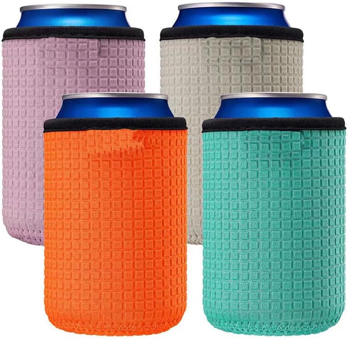 Standaard pothouder, geïsoleerde neopreen potdeksels, antislip pothouder, bierfleshouder, 4 stuks, oranje, lichtblauw, paars, lichtgrijs