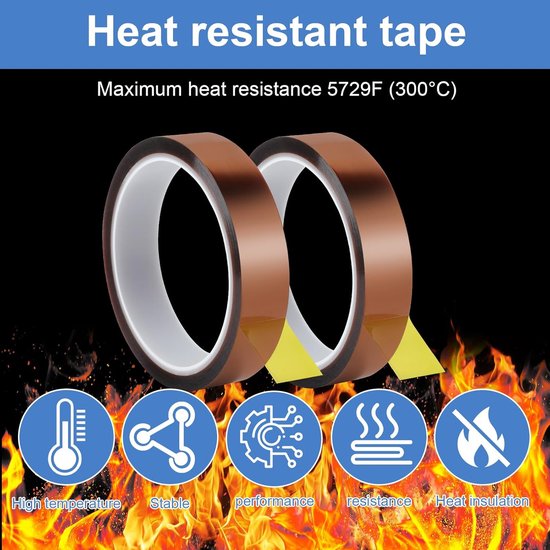 plakband, 20 mm x 33 m, hittebestendige isolatietape voor elektronica, 2 rollen — afbeelding 3