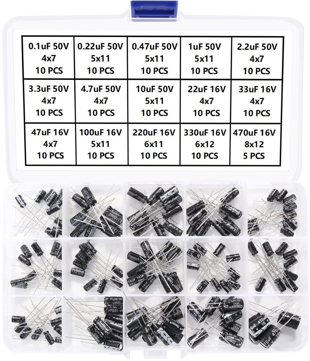 145 Stuks 15 Waarden Bereik 0.1uF-470uF 16V 50V Elektrolytische Condensator Kit, Aluminium Elektrolytische Condensatoren, voor TV, LCD Monitor, Radio, Stereo, Game
