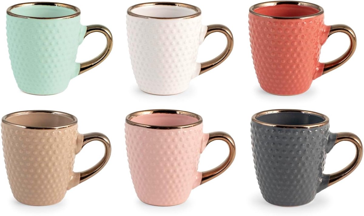 Set van 6 koffiekopjes in verschillende kleuren, 100 cc