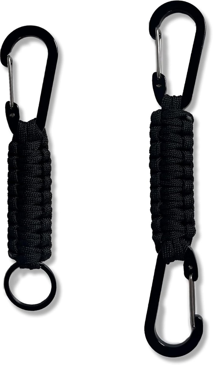Paracord Sleutelhanger Lanyard Met Karabijnhaak, Outdoor Survival Armband Voor Fietsen, Bergbeklimmen, Kamperen, Wandelen (2 Stuks/Zwart)
