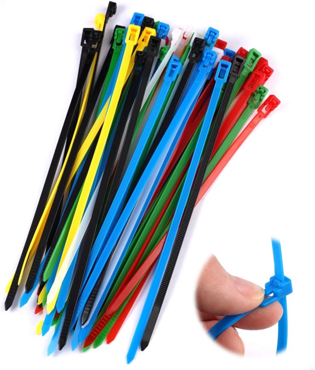 Kabelbinderset, 200 X 4,8 mm Hersluitbaar Kabelbinder | Herbruikbare Losbare Kabelbinders, Sterke Nylon Ritsbanden, Nylon Verstelbare Kabelbinders voor Kabelmanagement