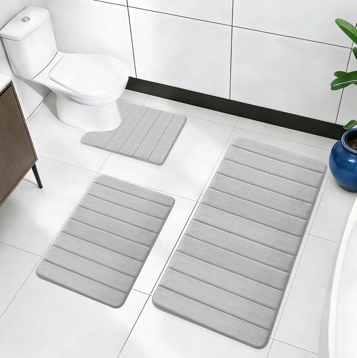 Badmat set 3-delig - Zacht memory foam - Antislip en wasbaar - Ideaal voor badkamer - ShopVlot