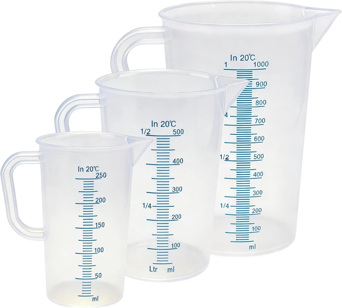 Maatbekerset 250 ml, 500 ml & 1000 ml - kunststof - duidelijke schaal - ideaal voor koken - ShopVlot
