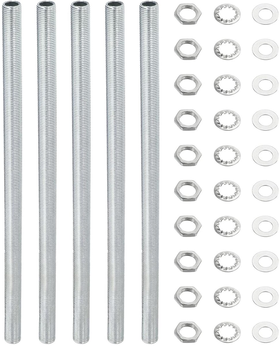 Set met buizen voor lampen, 35-delig assortiment met zeskantige schroefdraad, lengte 18 cm, met sluitringen, moeren, vergrendeling, ideaal voor doe-het-zelfprojecten, plafondlampen