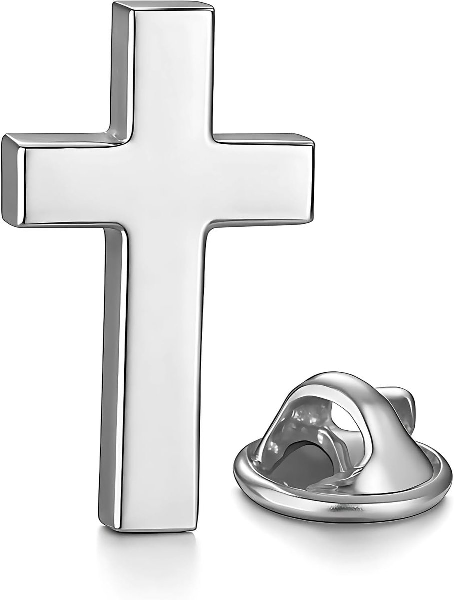 3D zilveren christelijke kruisbroche - lasergegraveerd op de