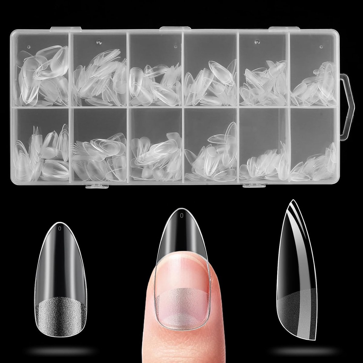 600 stuks amandelnageltips, Press-on nagels, semi-matte acryl