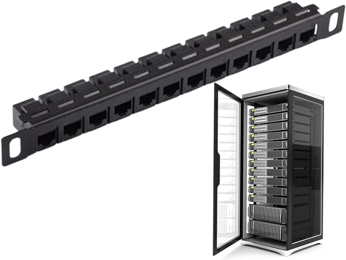 Patchpaneel - Kabelorganizer Rack - Netwerk Beheren - 12 Poorts - 1004 inch - Zwart