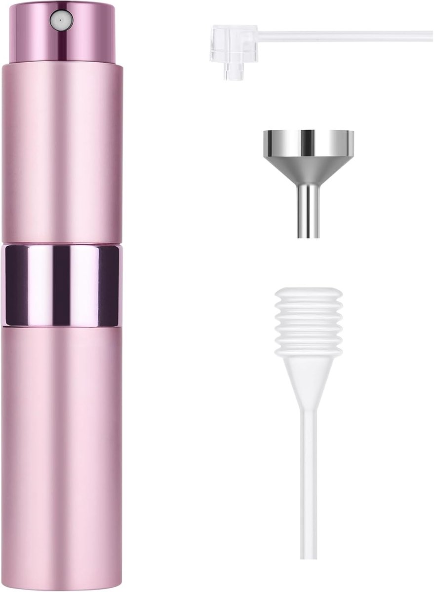 Navulbare parfumspuitfles, 8 ml, mini-parfumfles, draagbare parfumverstuiver, draagbare spuitfles voor reizen, feest, dagelijks gebruik (roze)