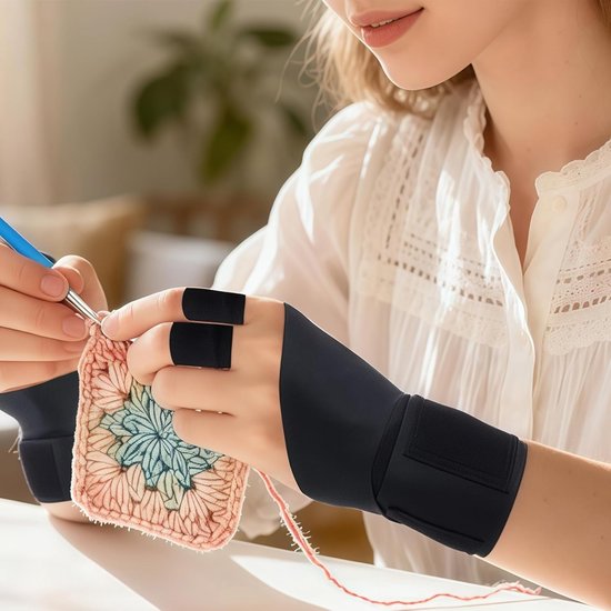 12-delige Set Artritis Handschoenen, Duimbrace Rechts, Duimbrace Links, Gewrichtssteun voor Haakliefhebbers, Breiers, Kunstenaars voor Haken, Breien, Naaien (Zwart) — afbeelding 4