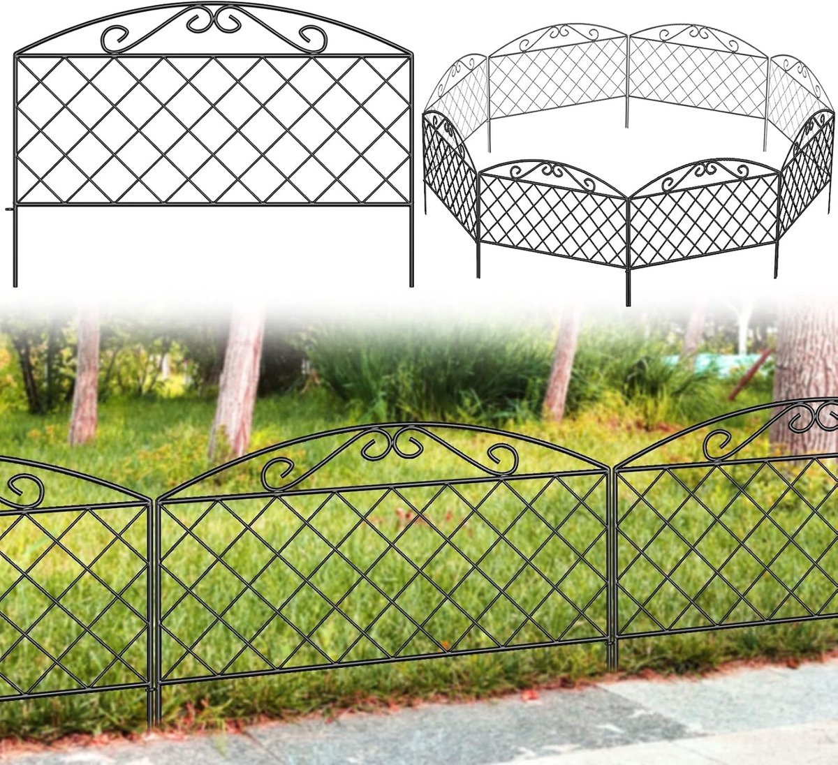 SnelShoppen - Tuinafscheiding Metaal 44 cm Hoog, 3 m Lang, 5 Panelen Zonder Graven, Tuinrand voor Bloembed, Patio en Pad, Kleine Dieren Barrière