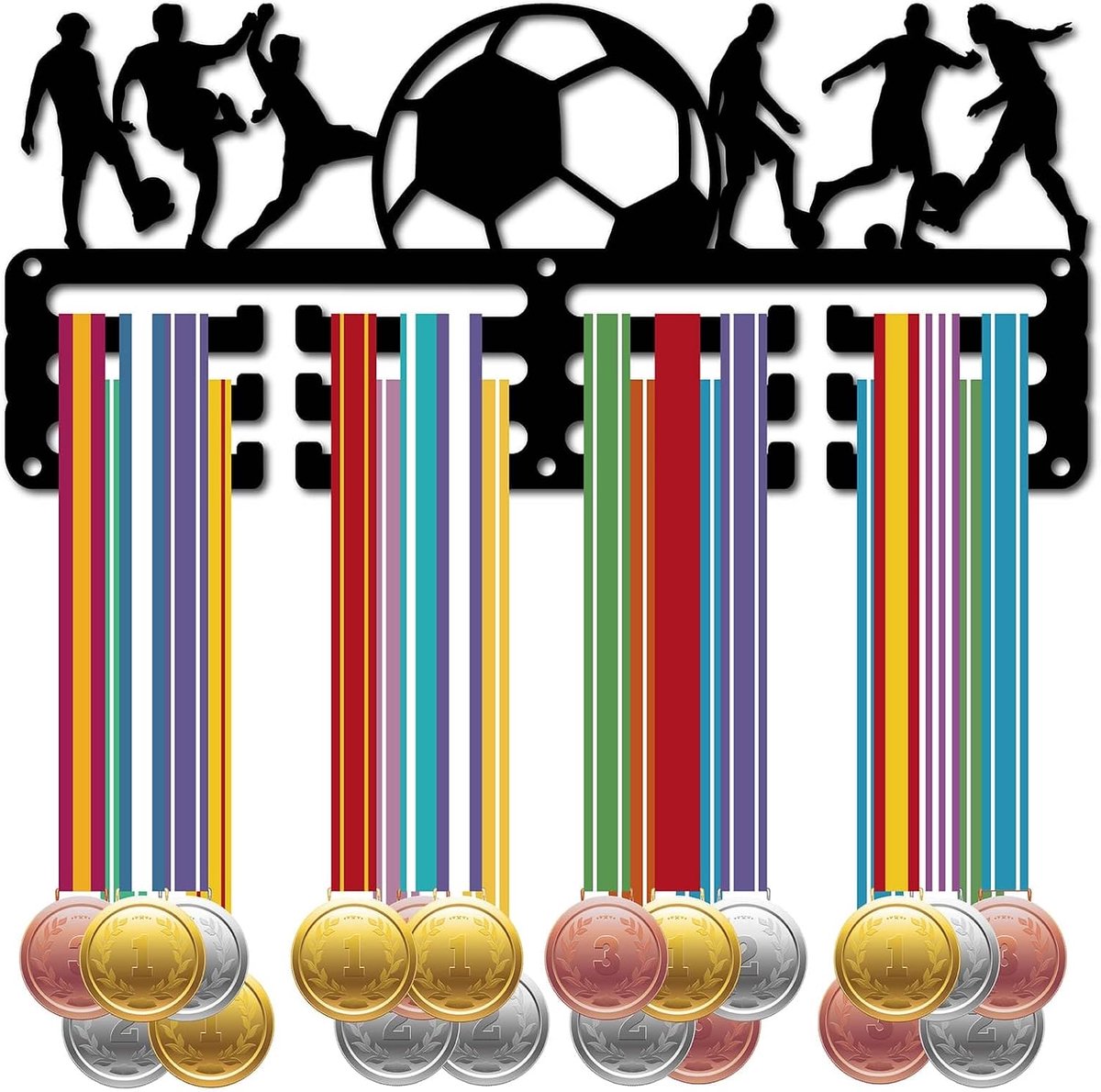Voetbal Medaillehouder Display Voetbal Medaille Hangers Standaard Sport Metaal Hangende Awards Ijzeren Kleine Montage Decor Awards voor Mannen Wand Thuis Badge Voetbal Team Medaillé Zwart