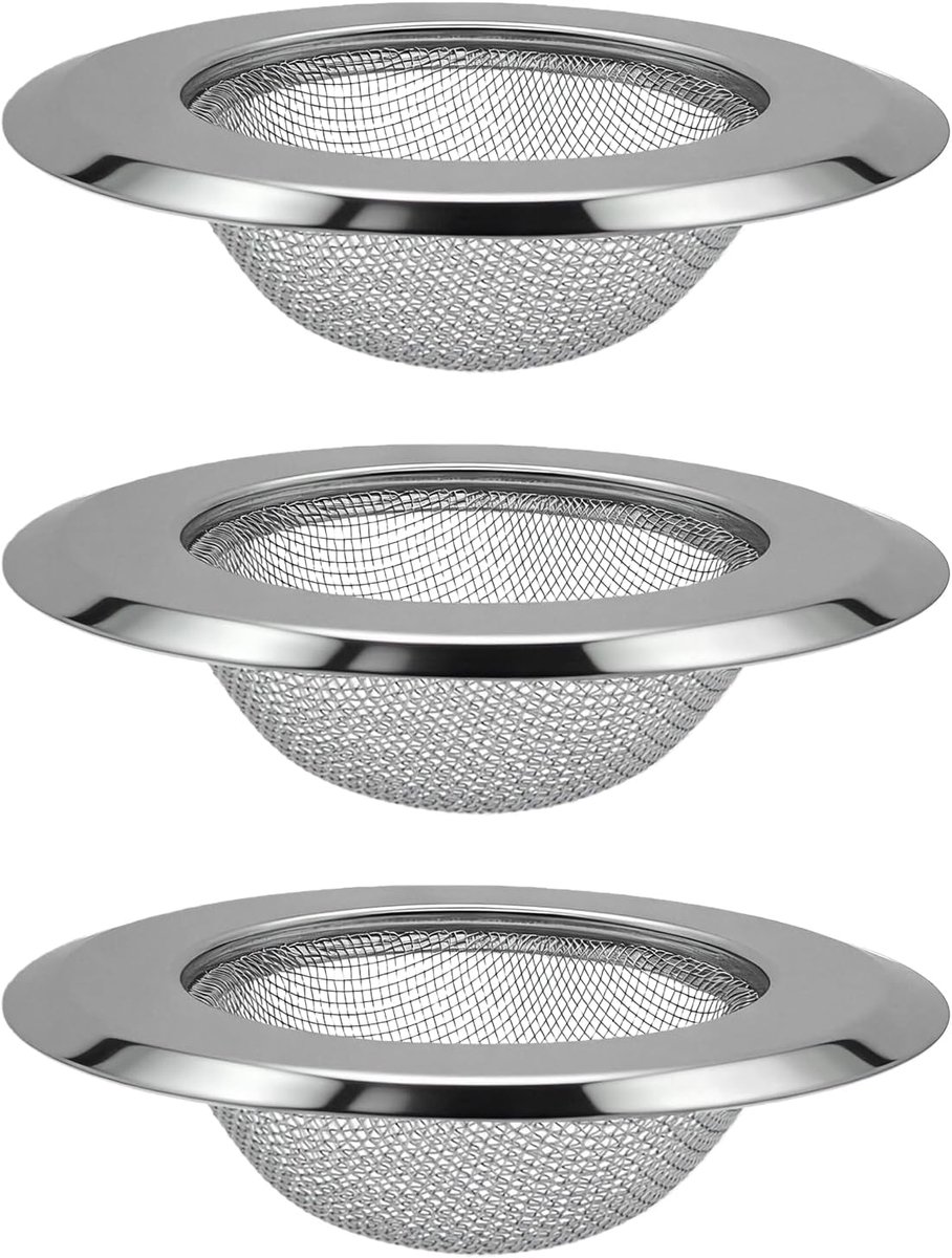 3 stuks afvoerzeef roestvrij staal, keukenafvoerzeef van roestvrij staal, douchefilter, badafvoer, zeef, haarfilter, badrooster, afvoerzeef, 11 cm (gaaszeef)