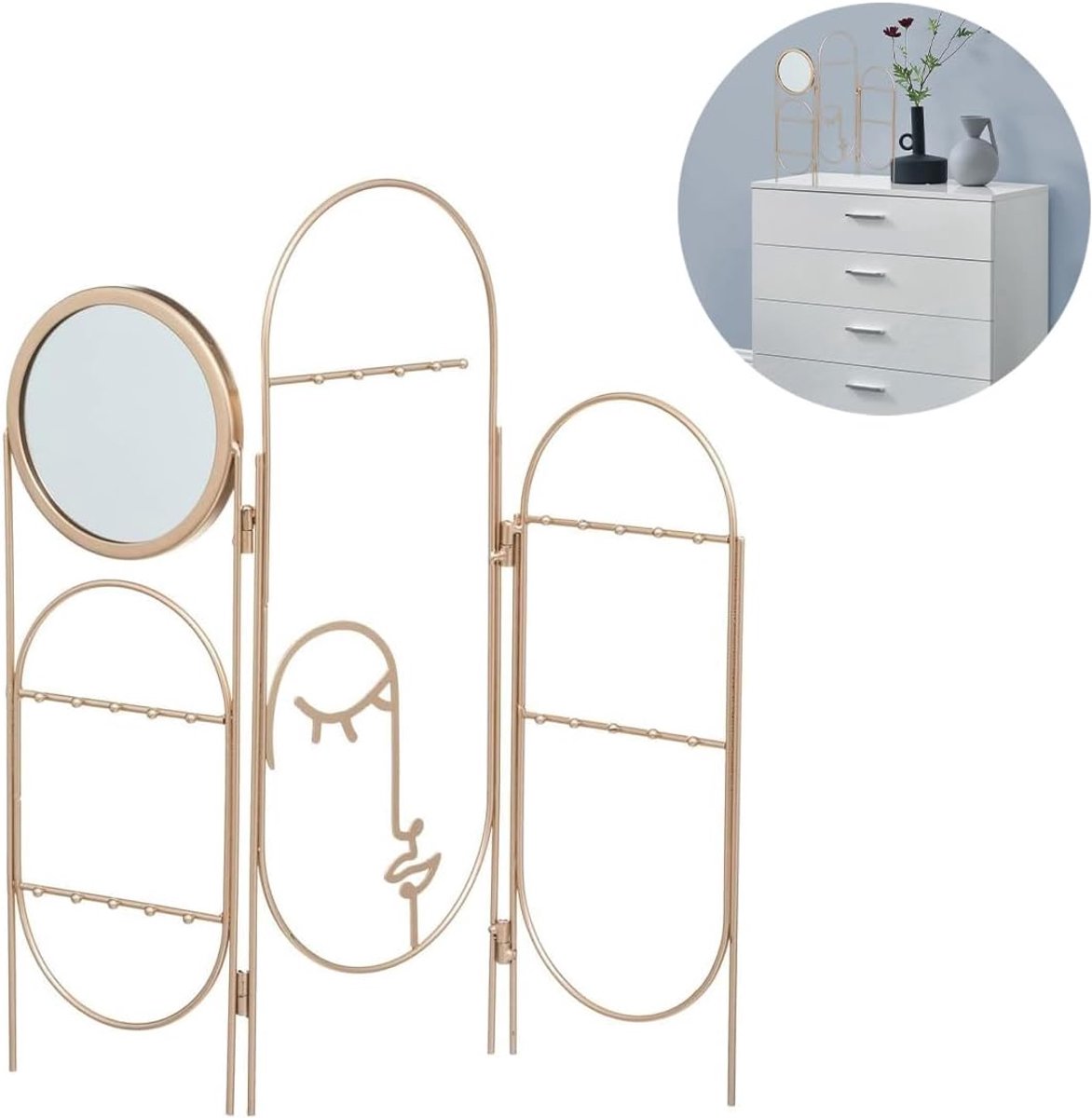 SnelShoppen - Avilia Vouwbare Sieradenbox met Spiegel - Organisator voor Sieraden en Accessoires - Goudkleurig Koper - 39 x 1 x 40.5 cm - Elegante Bew