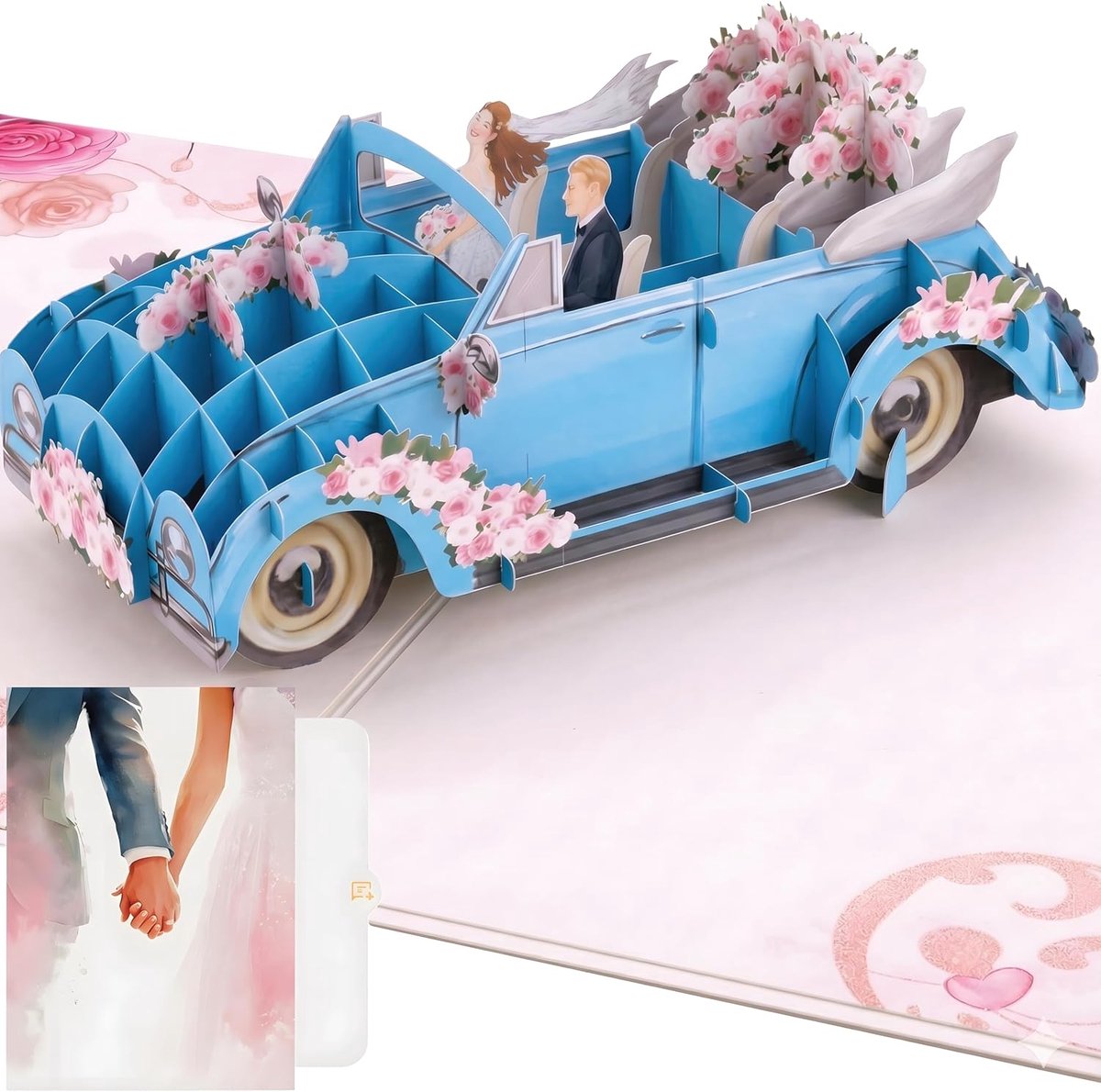 3D Pop-Up Trouwkaart met Trouwauto – Trouwkaart als Perfect Cadeau voor de Huwelijksreis. Geef je Persoonlijke Tint door een Boodschap toe te voegen voor een Onvergetelijke Kaart!