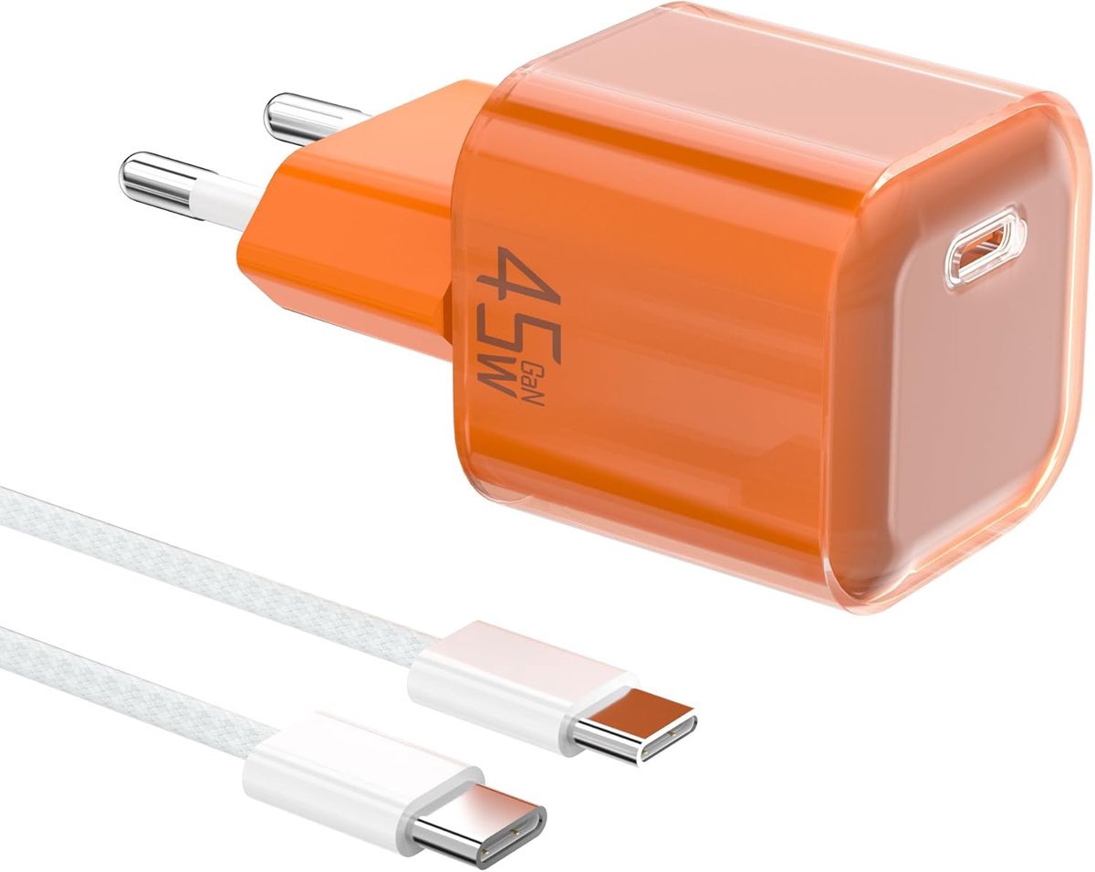45W USB-C Snellader - GAN USB C Charger PPS Voedingsadapter GaN Charger PD Snelle Lader met PD3.0-Stekker en 60W 1M Type-C-Kabel voor Smartphones en Tablets, USBC Snellaadadapter