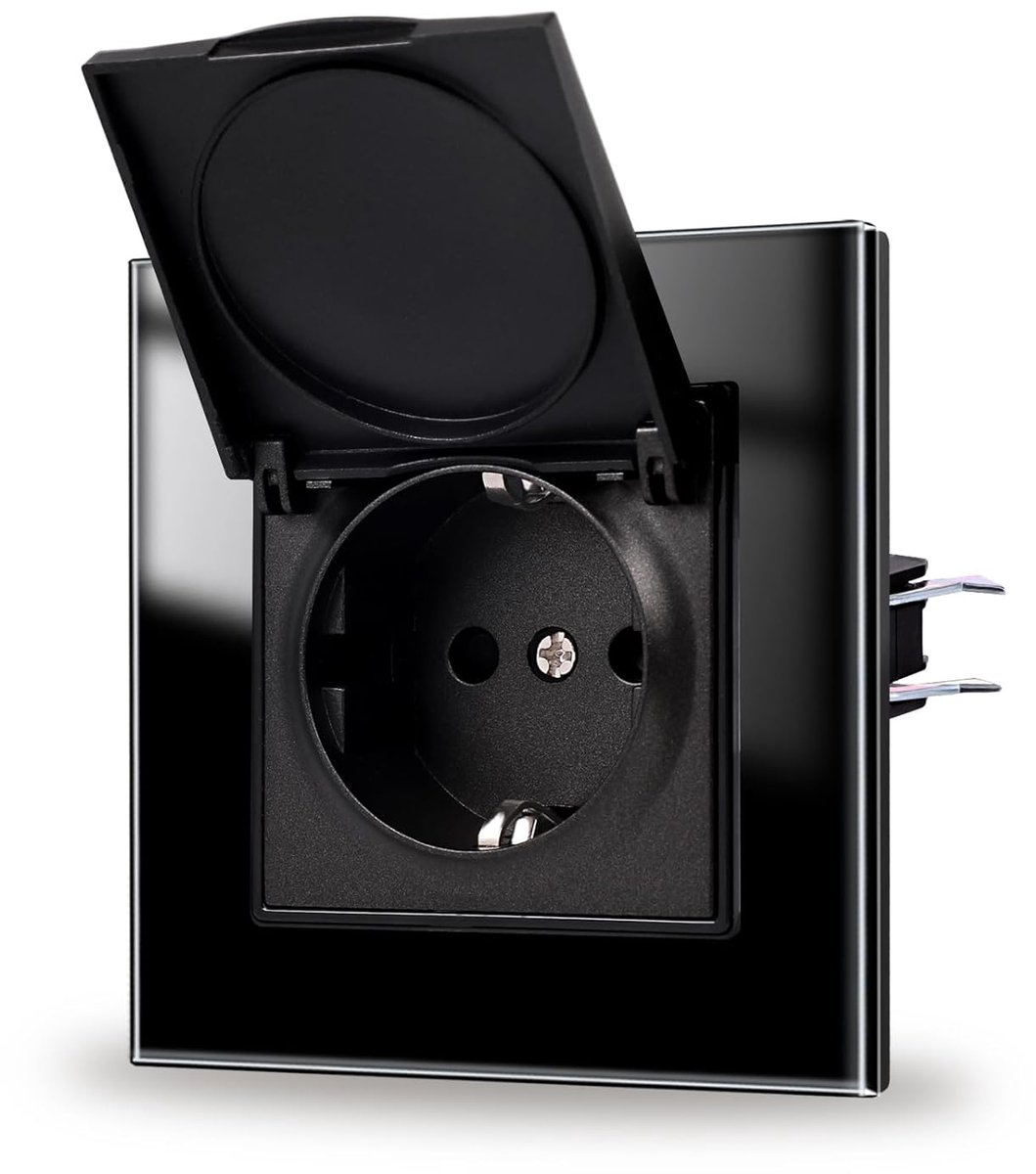Contactdoos, inbouw, zwart, 16 A, glazen stopcontacten met