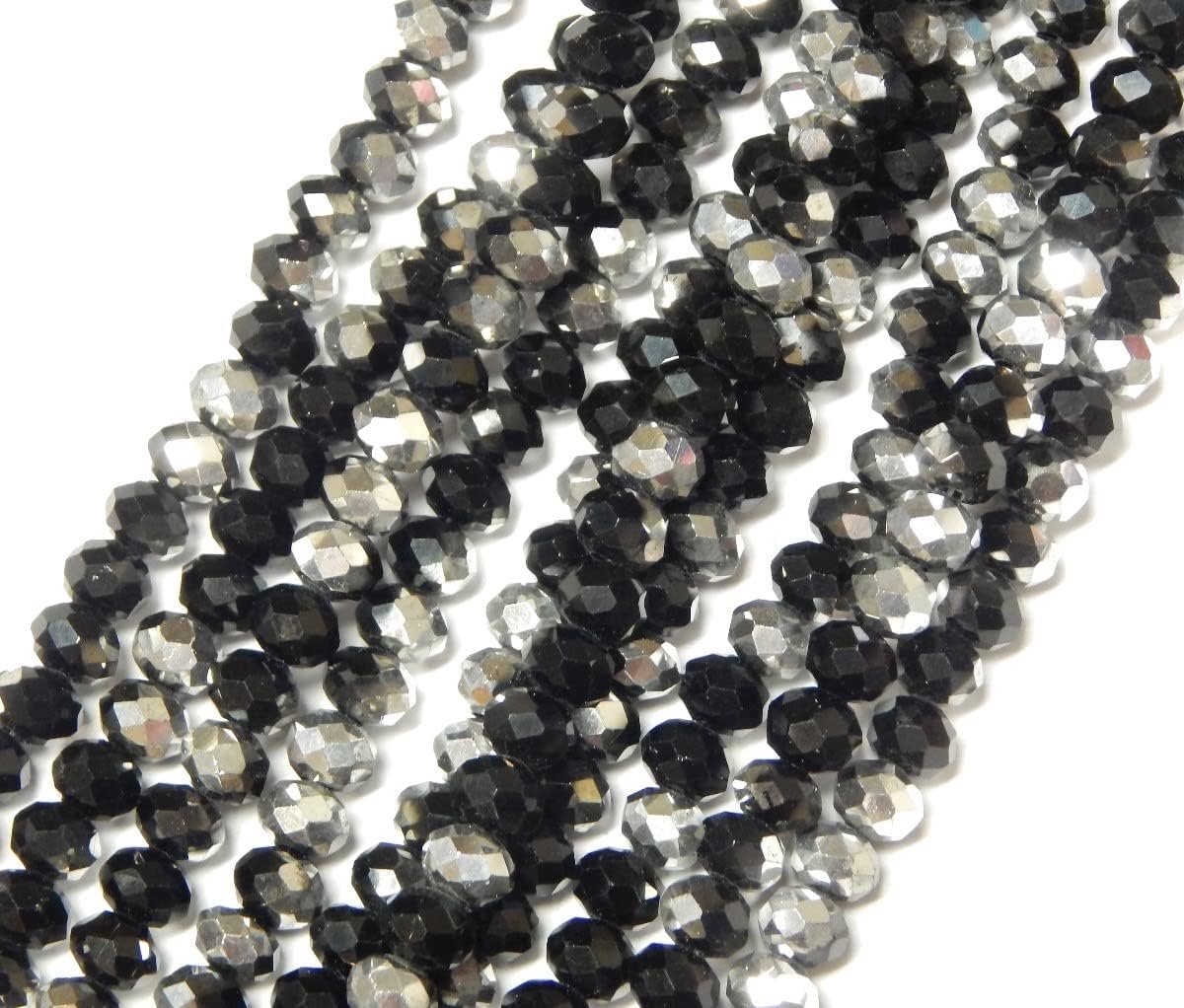 135 stuks Tsjechische Boheemse kristallen kralen, 3 mm x 2 mm, Tsjechische parels CZ geslepen glazen kralen, facetgeslepen rondellen bolletjes, glazen kralen, 1 streng (zwart zilver)