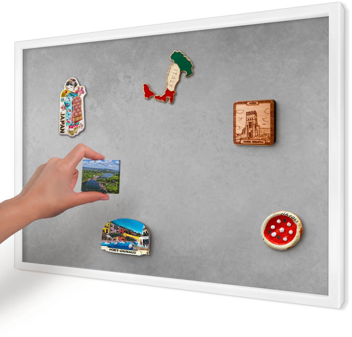 Artprintcave Grijs Magneetbord mit Witte Lijst - 60x40 cm - Zilveren Mist Magneetbord Voor Keuken - Minimalist Magnetisch Bord - Texturen