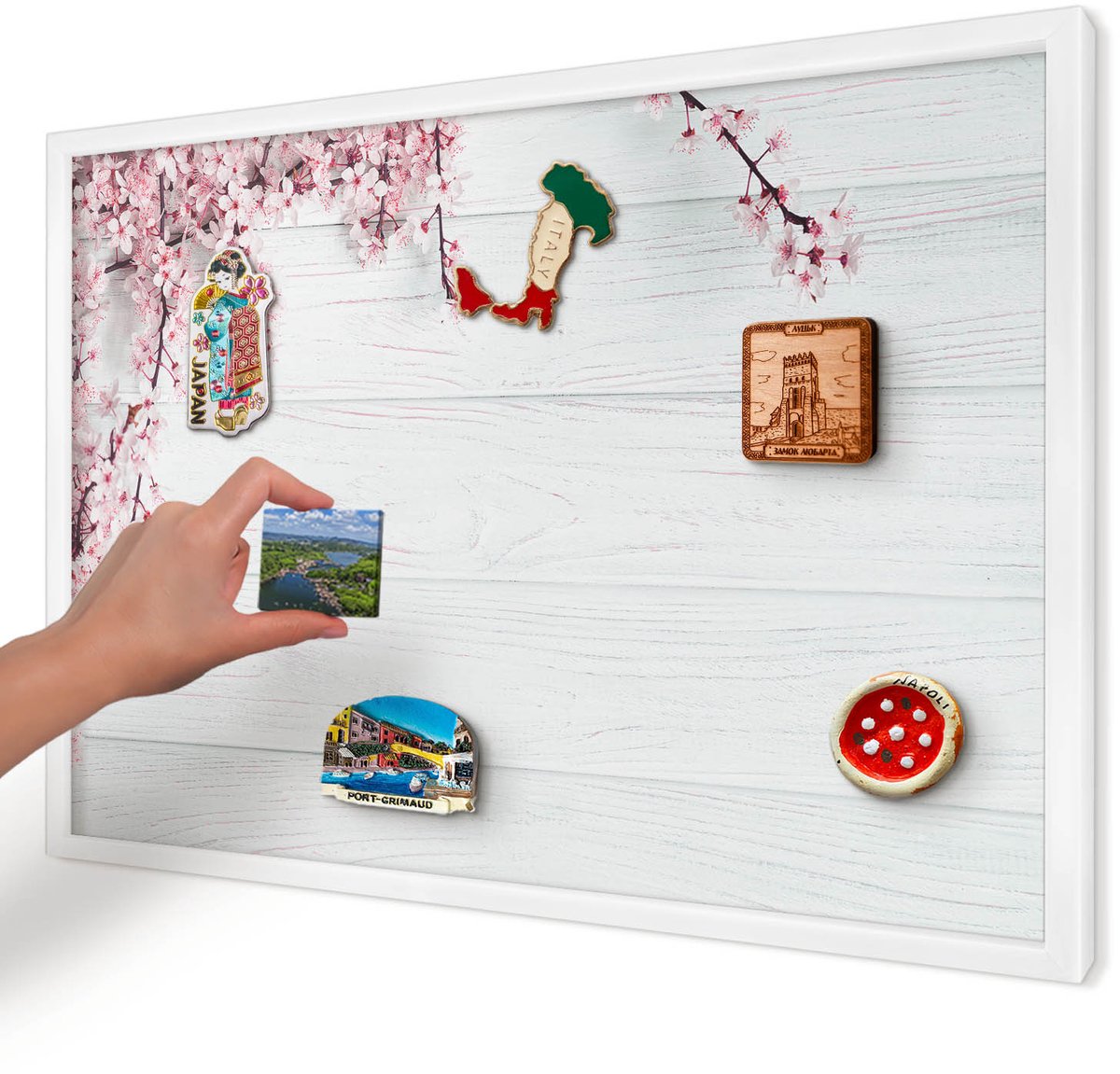 Artprintcave Wit Magneetbord mit Witte Lijst - 60x40 cm - Bloeiende Elegantie Magneetbord Voor Foto's - Minimalist Magnetische Organizer - Bloemen En Planten