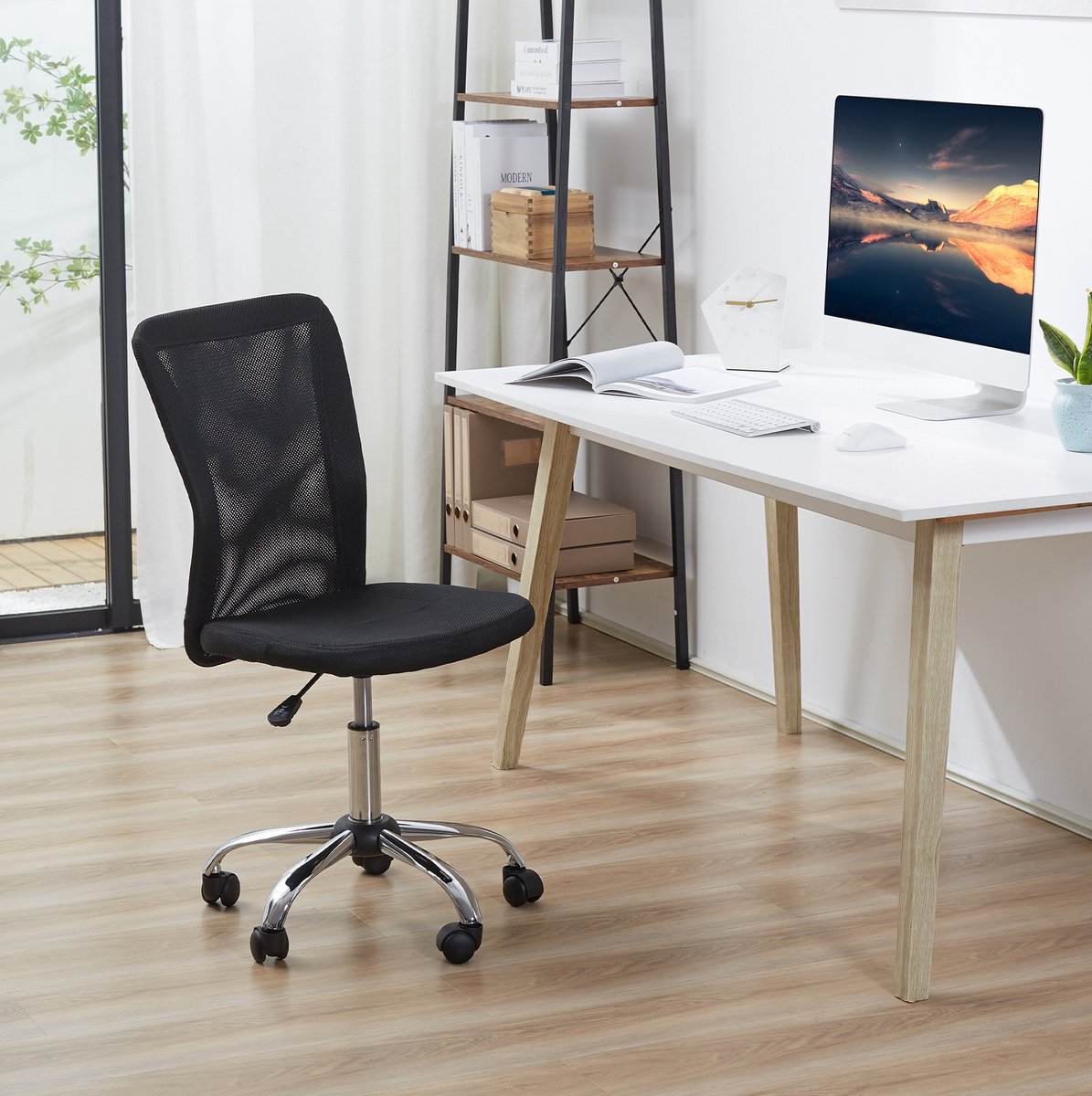 COVREO Bureaustoel 43 x 58 x 90-100 cm, zwart, mesh, zonder armleuningen