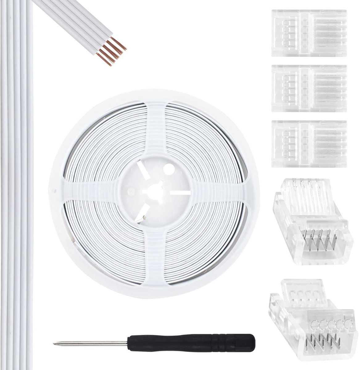 10m (32,8 ft) RGBW-verlengkabel en 5-delige 5-pins connectorkit voor 10 mm brede waterdichte of niet-waterdichte RGBW 5050/3528 LED-strip