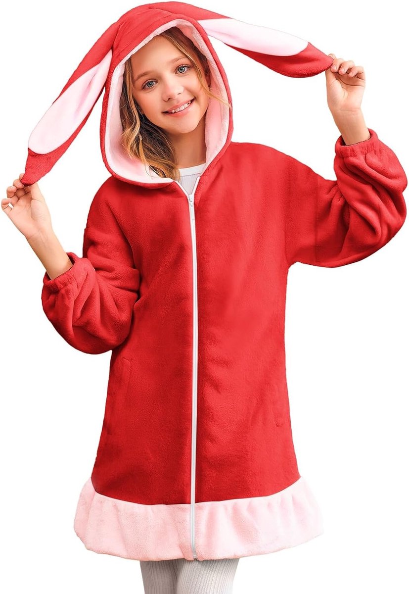 Schattig en wollig oversized jack met capuchon voor meisjes, met ritssluiting en 2 zakken