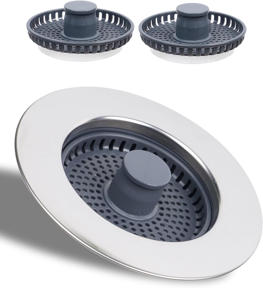 Aanrecht Plug, verbeterde 3-in-1 gootsteen zeef en stop combo, met 2 zeef, aanrecht zeef, anti-verstopping, universele gootsteen zeef, en voorkomen geuren-gootstenen diepte > 28 mm