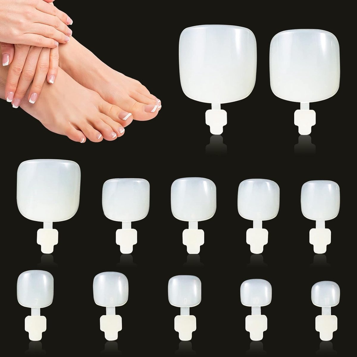 120 stuks teennagels om op te plakken, natuurlijke teennagels, kunstnagels, set, volledig afgedekte nepteennagels, nep teennagels, voor vrouwen en meisjes, teennagels om op te plakken (12 maten)