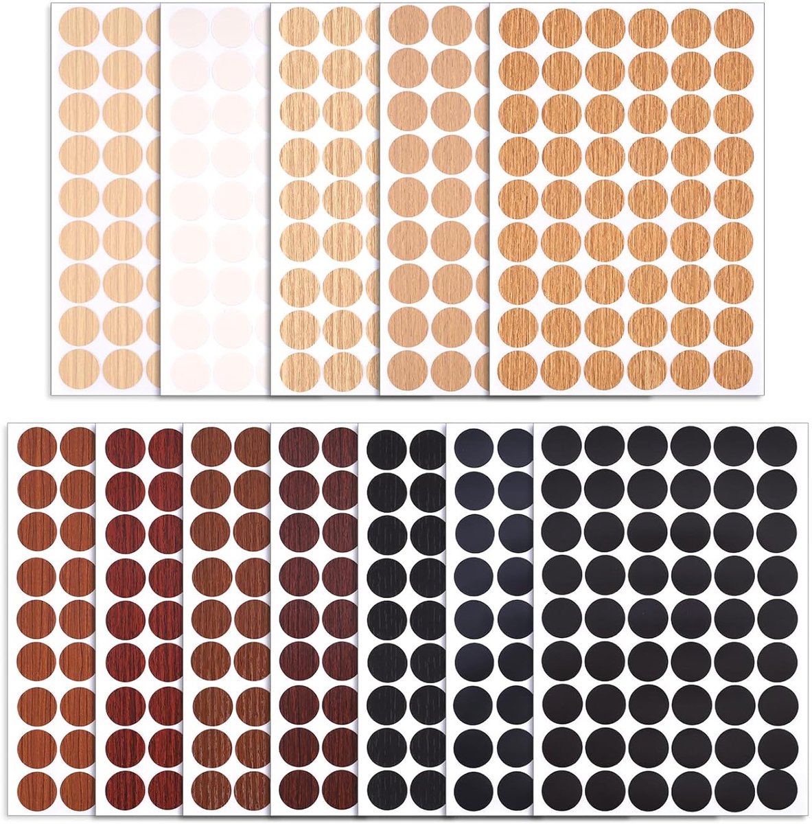 648 St Schroefdeksel Stickers, 12 Kleuren Hout Stickers Hout Kleuren Meubel Stickers Zelfklevende PVC Materiaal Schroefdeksel Stickers Ronde Schroefdeksels Doppen voor Meubels Kast Deur