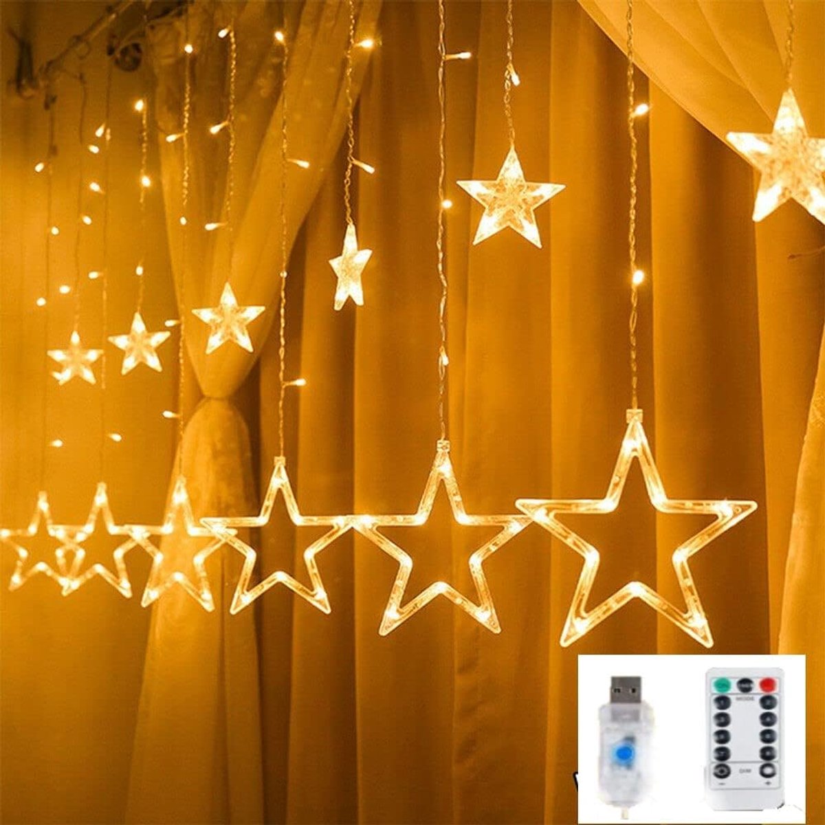 Star Fairy Lights Star String Lights voor Kerst Decoratie Star Window Gordijn Lichten 3 M Lengte Xmas USB Aangedreven CE