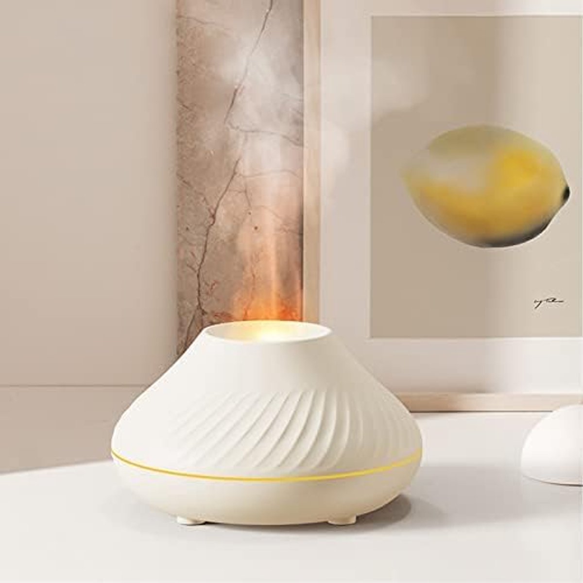 Aroma Diffuser voor etherische oliën, luchtbevochtiger, 7 vlamkleuren, voor thuis, slaapkamer, yoga, kantoor, met automatische uitschakelbeveiliging, zonder water (wit)