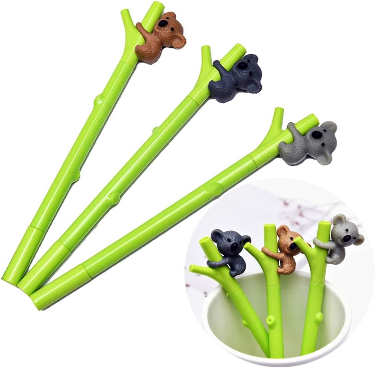 Koala Beer Gelpen, rollerbal, balpen, 0,5 mm, fijne punt, zwarte inkt voor student, kinderen, briefpapier, kantoor, schoolbenodigdheden, 3 stijlen, 6 stuks