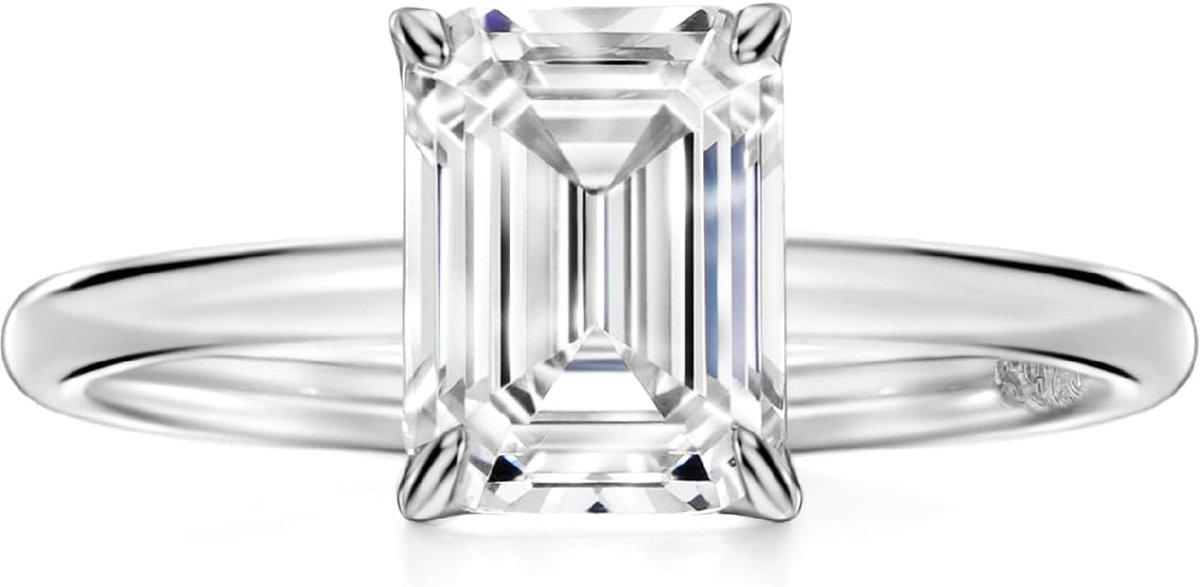 2CT 925 Sterling Zilver Verlovingsringen Emerald Cut Solitaire Cubic Zirkonia CZ Bruiloft Belofte Ringen voor Haar Bruiloft Bands voor Vrouwen