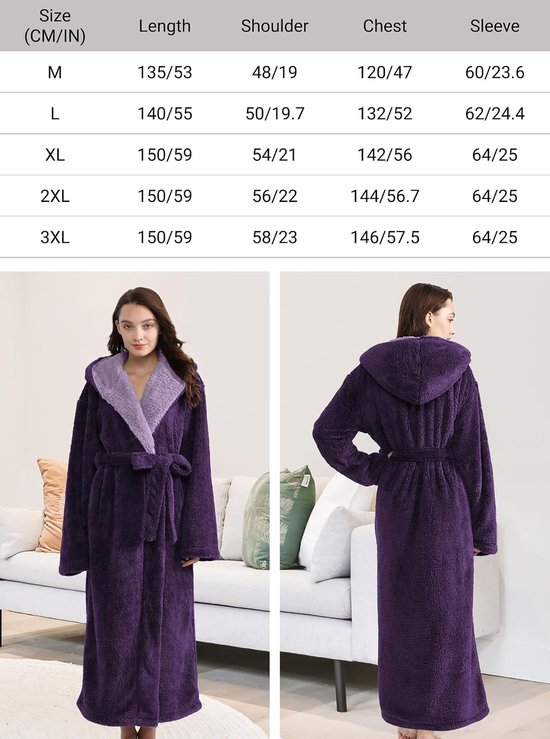 Badjas Dames Kamerjas Zacht en Super Pluizig, Dames Lange Koraal Fleece Winter Warm Badjas — afbeelding 5