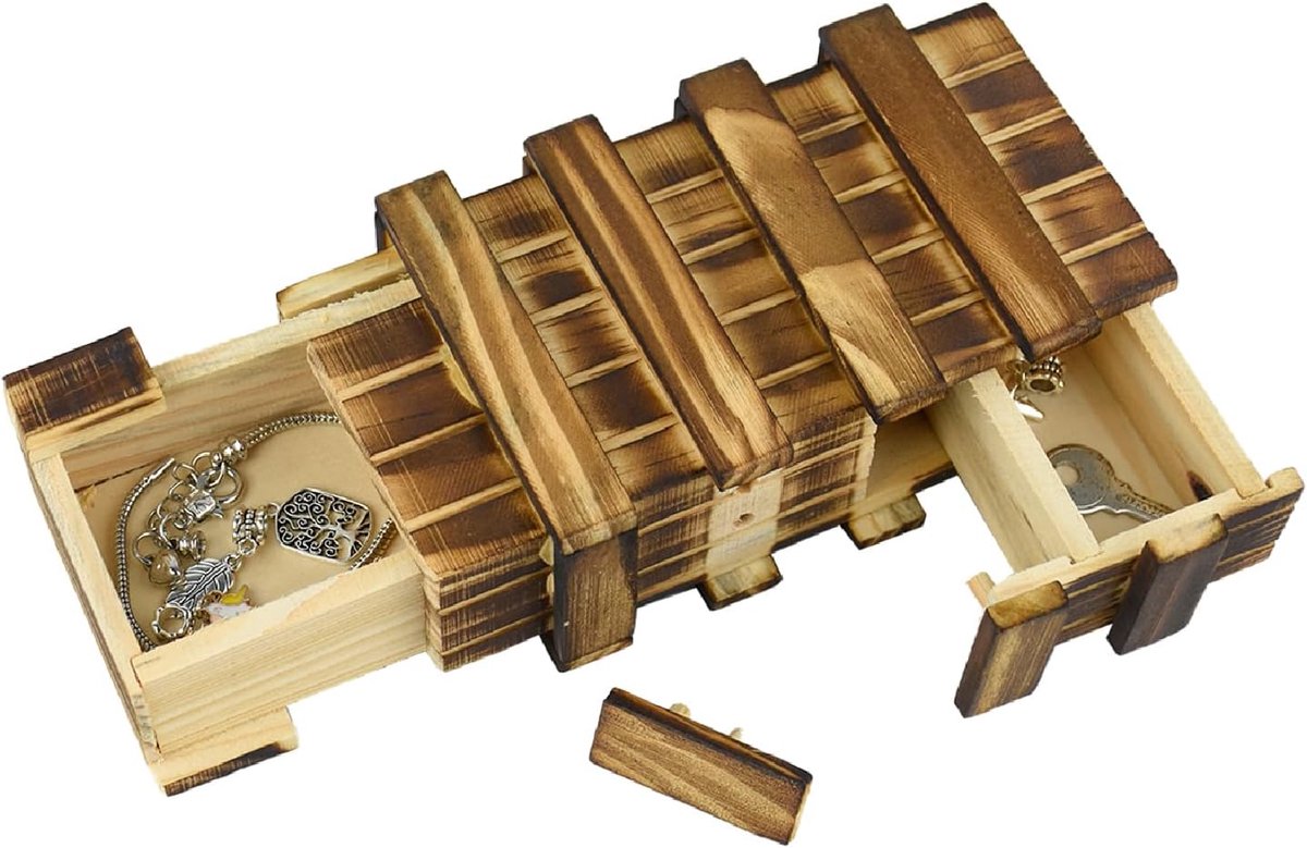 Puzzeldozen met geheim compartiment, Houten Magische Geschenkraadseldozen met 2 Vakken, hersenen teaser speelgoed voor Volwassenen Kinderen- 15,5 cm x 8,5 cm x 5,5 cm