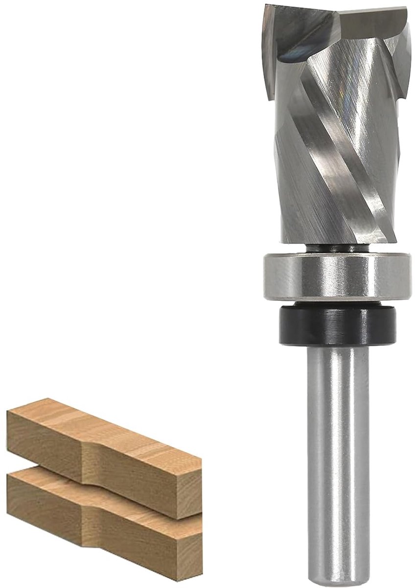 Spiraal-kantenfrees, 8 mm schacht, up & down compressie-cut spiraalfrees voor bovenfrees, 19 mm snijdiameter, 30 mm snijlengte, spiraalgroef, kogellagers, houtfrees
