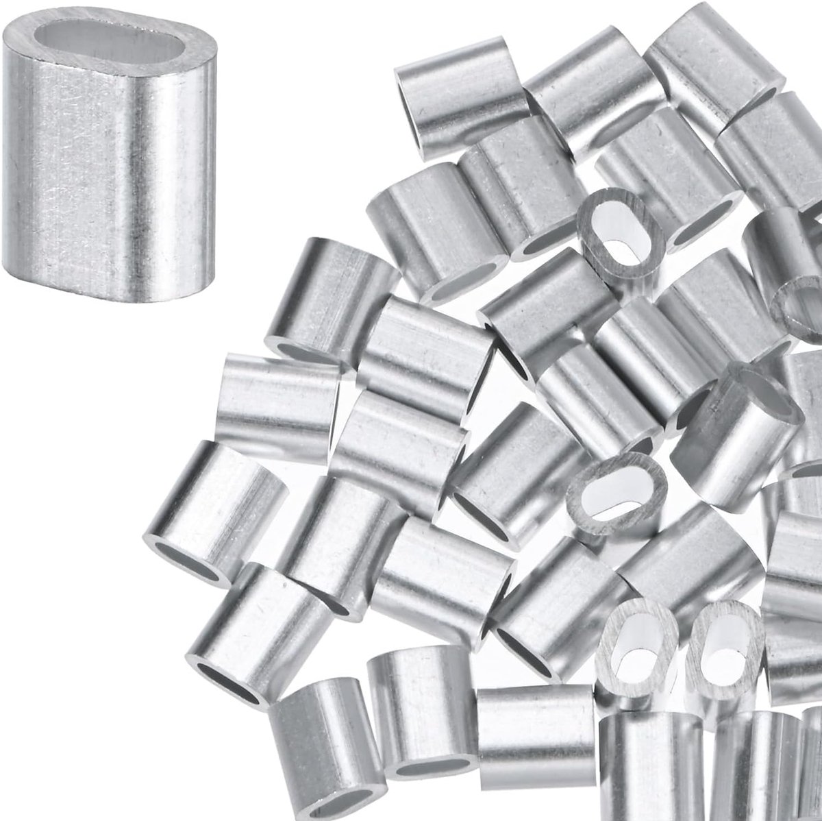 METERXITY Set van 50 aluminium krimphulzen, 2 mm 5/64 inch enkele ronde vatdraadhulzen kabelhulzen voor draadkabel/kabels krimphuls