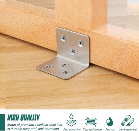 Hoekverbinders, roestvrij staal, 16 stuks, metaal, hoekverbindingen voor versterking en reparatie van houten meubels (40 x 40 x 40 mm, dikte 2 mm) — afbeelding 2
